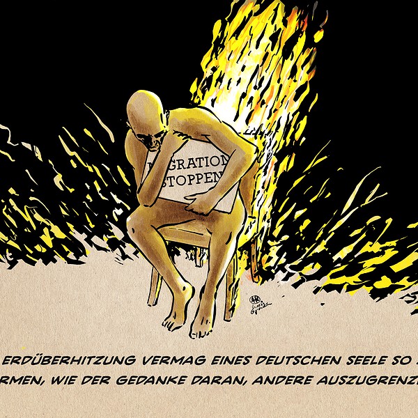 Symbolbild für deutsche Seele mit Feuer und kritischem Zitat.