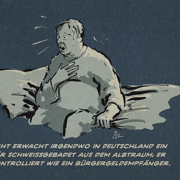 Mann mit schmerzverzerrtem Gesicht hält sich die Brust, symbolisiert Angst und Stress.