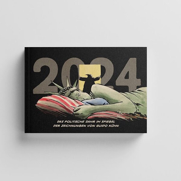 Jahresband 2024 mit politischen Zeichnungen von Guido Kühn.