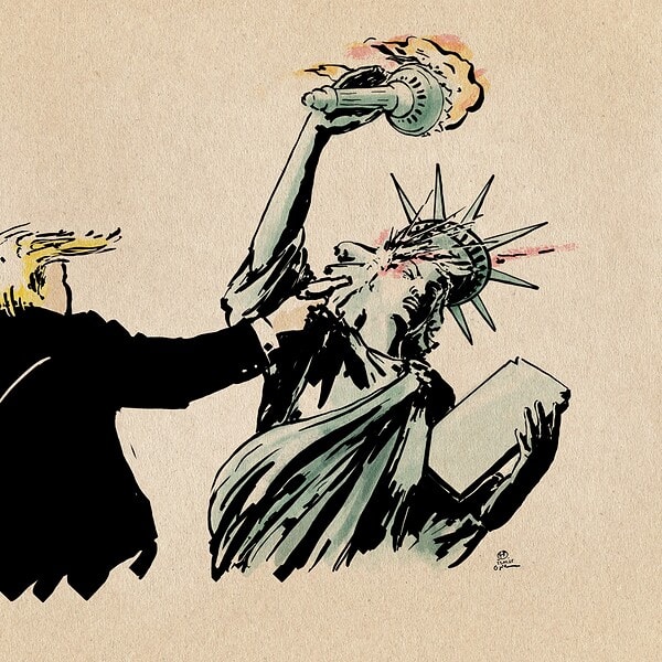 Illustration Trump shooting lady liberty