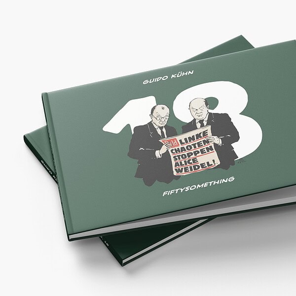 Buchcover mit der Zahl 13 und zwei Männer im Anzug.