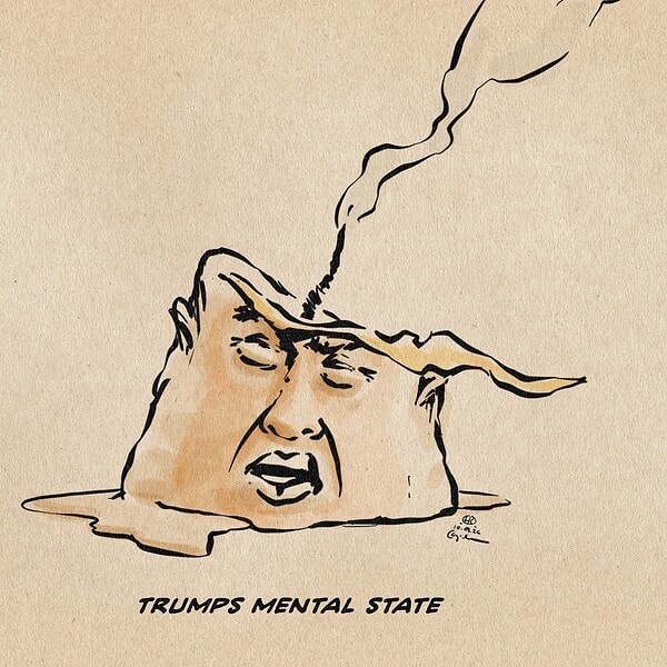 Illustration von Trump als erlöschende Kerze. Textzeile: Trumps Mental State. Illustration of Trump as a fading candle. Text line: Trump's mental state.