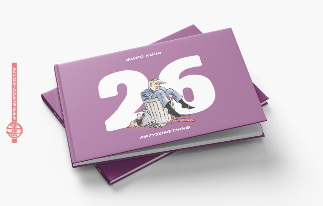 Fiftysomething 26 Buch mit lila Cover und Illustration eines Mannes.